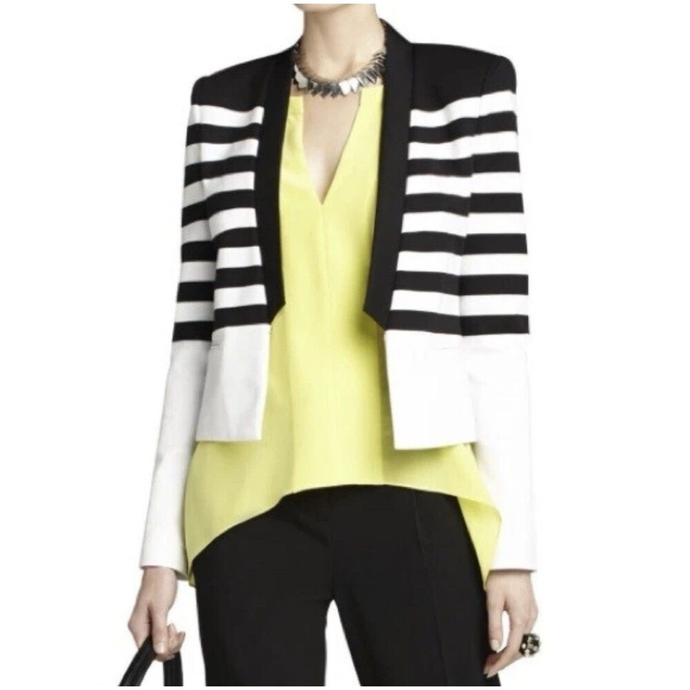 BCBGMAXAZRIA Guy Striped Tuxedo Blazer Jacket Black & White Party Size S